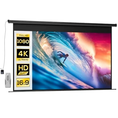 Afbeelding van HOMCOM Beamer 120 inch, 16:9 4K HD gemotoriseerd en elektrisch projectiescherm, tv thuisbioscoop, wand of plafondmontage, bedieningspaneel afstandsbediening