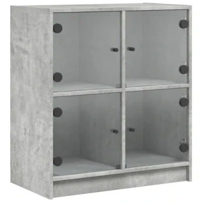 Image de vidaXL Armoire latérale avec portes en verre gris béton 68x37x75,5 cm836381