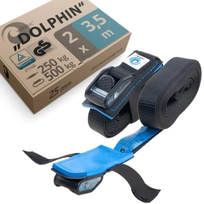 Afbeelding van valonic DOLPHIN sjorriem met klem 2 stuks, 3,5 m, gevoerd, EN 12195 2, 500 kg, 25 mm breed, zwart voor SUP of kajakboard