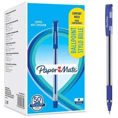 Afbeelding van Paper Mate Balpen, comfortabele grip, fijne punt (0,7 mm), blauw, 50 stuks