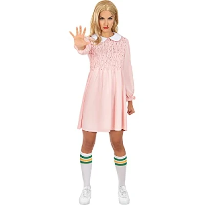 Afbeelding van Funidelia Eleven Stranger Things Kostuum Official Netflix voor vrouwen Films &amp; Series, Netflix, Eleven, Dustin Volwassenen Accessoire verkleedkleding en rekwisieten Halloween, carnaval feesten Maat L XL Roze