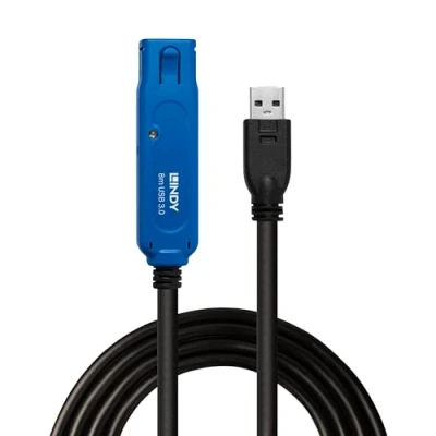 Afbeelding van USB kabel LINDY 43158 8 m Blauw Zwart