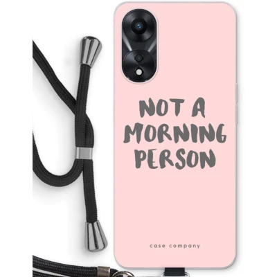 Afbeelding van Case Company® hoesje met Koord geschikt voor Oppo A78 5G Morning person Telefoonhoesje Zwart Bescherming aan alle Kanten en Over de Schermrand