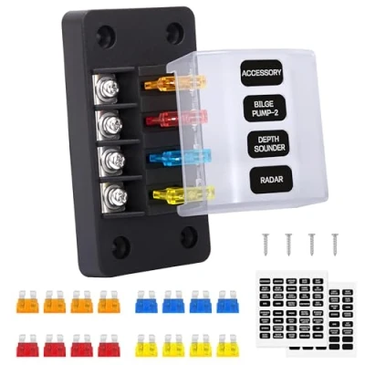 Afbeelding van GUNGY zekeringhouder 12 V 4 weg zekeringkast auto met 16 stuks zekeringen en stickers voor auto, boot vrachtwagen