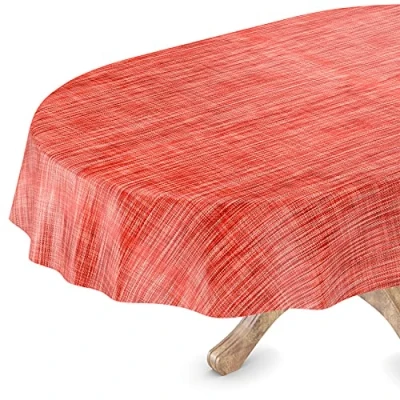Afbeelding van Afwasbaar tafelzeil, tuintafelkleed in linnenlook, met snijrand, ovaal 140 x 180 cm, rood