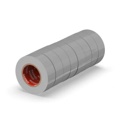 Image de ERKO Lot de 8 rubans isolants en PVC 19 mm x 20 m Gris Réparation câbles électriques Très flexible avec une forte adhérence Résistant aux produits chimiques Imperméable