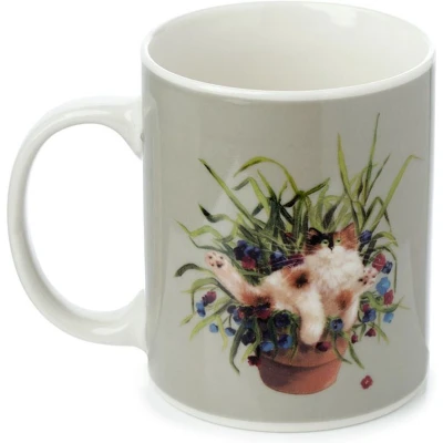 Afbeelding van Kim Haskins Kat in Plantpot Groene Porselein Mok