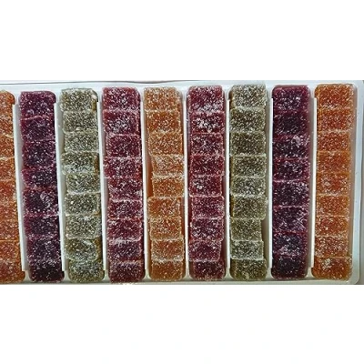 Afbeelding van Fruitpasta, vruchten in blokjes 920 g, smaken (citroen, abrikoos, aardbei, zwarte bes, peer, mandarijn), glutenvrij, zonder conserveringsmiddelen, kleurstoffen en kunstmatige aroma&#039;s