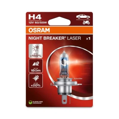 Image de OSRAM NIGHT BREAKER LASER H4, +150% de luminosité en plus, lampe phare halogène, 64193NL 1BL, 12V, blister (1 lampe)