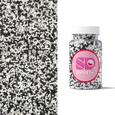 Afbeelding van SD Pearls Mélange de perles sucre, sucre comestibles, décoration gâteau, décoratives pour biscuits, gâteaux, cupcakes, beignets, dessert (noir et blanc, 100 g)