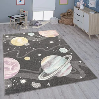 Afbeelding van Paco Home tapijt voor kinderen, de kinderkamer, uniseks, verschillende patronen en maten, afmetingen: 133x190 cm, Kleur: Antraciet