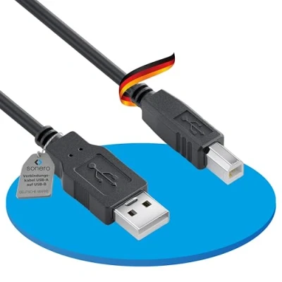 Afbeelding van sonero® USB 2.0 kabel, verbindingskabel, printerkabel, A stekker naar B aansluiting, 480 Mbit/s, zwart, 2,00 m