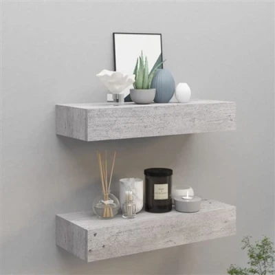 Afbeelding van Wandschappen 2 st met lade 60x23,5x10 cm MDF betongrijs
