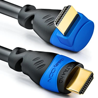 Afbeelding van deleyCON 3,0 m HDMI 90 Hoek Kabel Compatibel met 2.0 / 1.4 UHD 4K HDR 3D 1080p 2160p ARC Hoge Snelheid Ethernet Zwart