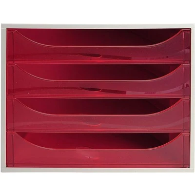 Image de EXACOMPTA 228654D EcoBox Caisson 4 de Tiroirs Linicolor Gris/Framboise transparent