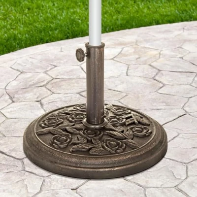 Afbeelding van Garden Mile Tuinparasolstandaard in rotanlook, robuust en weerbestendig, van zwarte hars, voor terras, tuin, outdoor, meubels, luifel, paviljoen