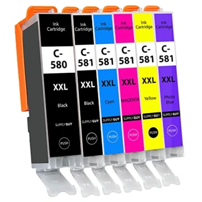 Afbeelding van Supply Guy 6 XXL Inktpatronen met chip compatibel Canon PGI 580 CLI 581 voor Pixma TS8100 TS8150 TS8151 TS8152 TS8200 TS8250 TS8251 TS8252 TS8300 TS8350 TS8351 TS8352 TS9100 TS9150 TS9155