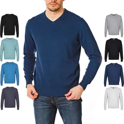 Afbeelding van Castle Point Herentrui van 100% zacht katoen met V hals, denim blauw, maat S