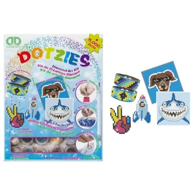 Afbeelding van Diamond Dotz Megapack DOTZIES 6 delig Painting 2 Foto&#039;s 15 x cm, Armbandjes, Stickers 11.000+ Complete DIY Set Voor Kinderen Vanaf 8 Jaar Blauw