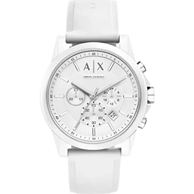 Afbeelding van Armani Exchange herenhorloge met siliconen chronograaf, 44 mm, Wit.