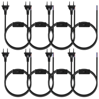 Afbeelding van 8 stuks kabel met schakelaar en stekker, 1,8 m netsnoer schakelaar, 2 draden, 0,75 mm² Europese stekker voor lampen, verlichtingslampen (zwart)