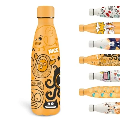 Afbeelding van Grsta 500 ml thermosfles voor kinderen, gepersonaliseerde BPA vrije fles, lekvrije metalen vacuüm geïsoleerd, flessen school, kantoor, sport, reizen, geel