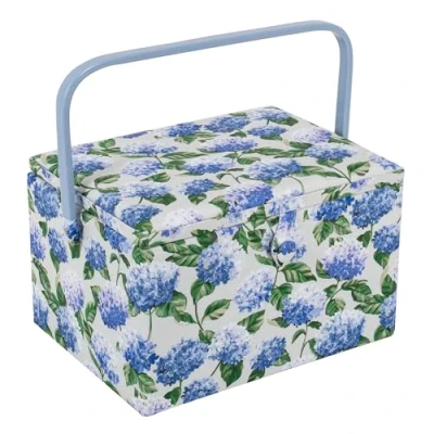 Afbeelding van Hobby Gift Exclusieve grote naaidoos, opbergdoos voor handwerk, accessoiredienblad, pad, handvat van pvc, 23,5 x 31 20 cm, hortensia