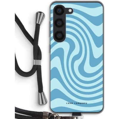 Afbeelding van Case Company® hoesje met Koord geschikt voor Samsung Galaxy S23 Swirl Blauw Telefoonhoesje Zwart Bescherming aan alle Kanten en Over de Schermrand
