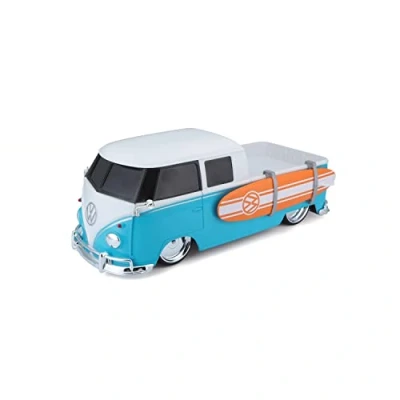 Afbeelding van Maisto Tech R/C VW Bus T1 Pick up Surf op afstand bestuurbare auto in schaal 1:16, frequentie 2,4 GHz, met pistoolgreep, vanaf 5 jaar, 33 cm, batterijen niet inbegrepen, lichtblauw/wit (582708)
