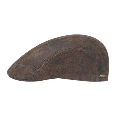 Afbeelding van Stetson Madison Leren Flatcap Heren flat hat cap zomer met klep voering voor Zomer/Winter, Bruin, 56 57