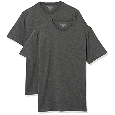 Image de Amazon Essentials Lot de 2 t shirts à manches courtes et col rond pour homme grande taille, coupe classique, anthracite chiné, taille 5XL