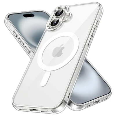 Afbeelding van JETech Magnetische beschermhoes voor iPhone 16 6,1 inch, compatibel met MagSafe, schokbestendige beschermhoes, bumper, transparante achterkant, krasbestendig (transparant)