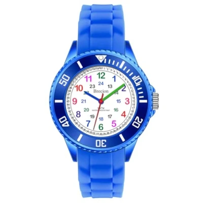 Afbeelding van Brecjon Montre d&#039;apprentissage pour enfant garçon et fille en silicone Étanche jusqu&#039;à 5 ATM Bracelet silicone, Cadran bleu roi/apprentissage