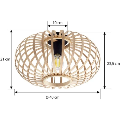 Afbeelding van Lindby plafondlamp hout 1licht bamboe, ijzer H: 23.5 cm E27 natuurlijk zwart