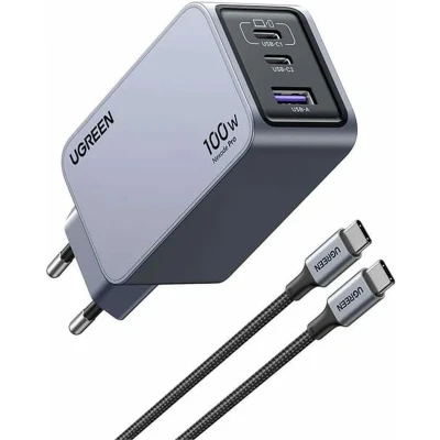 Afbeelding van Ugreen Nexode Pro EU 3 Port GaN PD Fast Charger With USB C Cable Universeel Zwart, Grijs AC Snel opladen Binnen