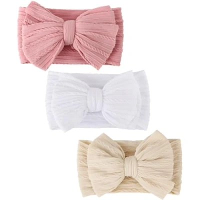 Afbeelding van DRESHOW 3 stuks rekbare nylon haarband voor meisjes, handgemaakte haaraccessoires pasgeborenen, zuigelingen en peuters, Pack Bow Style 85 05