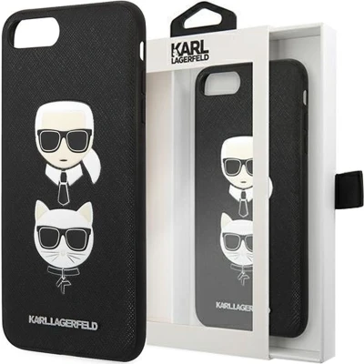 Afbeelding van Karl Lagerfeld KLHCI8LSAKICKCBK iPhone 7 Plus / 8 zwart/zwart hardcase Saffiano Karl&amp;Choupette Head