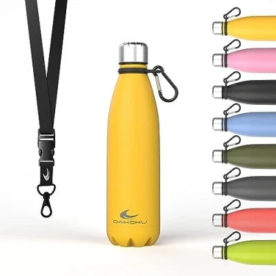 Image de Daikoku Bouteille d&#039;Eau en Acier Inoxydable Thermos Isotherme 500ml Sans BPA Etanche Idéale pour le Sport, Bureau, la Randonnée Jaune 500 ML