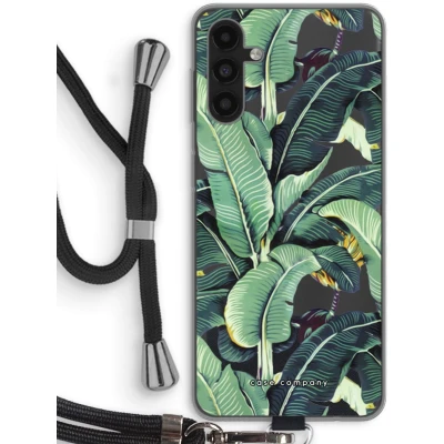 Afbeelding van Case Company® hoesje met Koord geschikt voor Samsung Galaxy A13 5G Bananenbladeren Telefoonhoesje Zwart Bescherming aan alle Kanten en Over de Schermrand