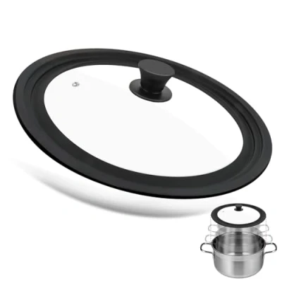 Afbeelding van universeel zwart glazen deksel voor potten en pannen met een diameter van 28/30/32 cm, hittebestendig, siliconen rand stoomgat, koken