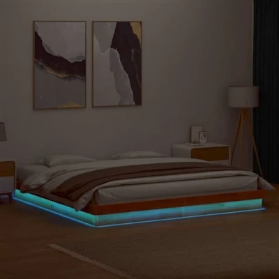 Afbeelding van Bedframe met LED massief grenenhout wasbruin 200x200 cm