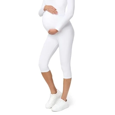 Image de Be Mammy BE20 229 Legging de grossesse court 3/4 en coton confortable et opaque, Blanc., M