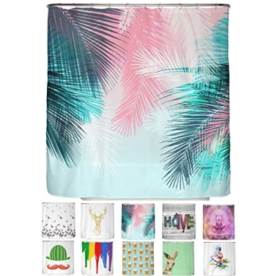 Afbeelding van Arteneur® Douchegordijn 200 x 220 cm van dik machinewasbaar polyester met anti schimmel en waterdicht, inclusief 12 gordijnhaken (palmbladeren)