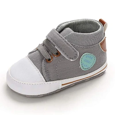 Afbeelding van MASOCIO Babyschoenen voor jongens, eerste stappen, platte zool, antislip, grijs.
