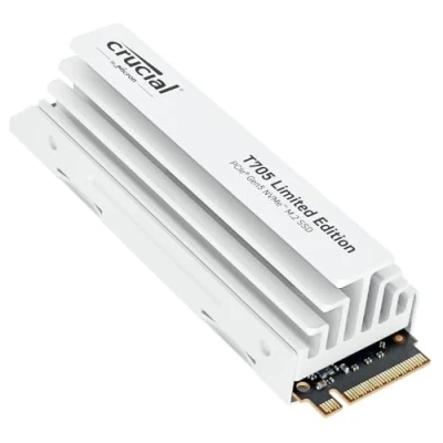 Afbeelding van Crucial T705 SSD 2TB PCIe Gen5 NVMe M.2 Limited Edition interne gaming met premium koellichaam, wit, tot 14.500 MB/s, Microsoft DirectStorage, harde schijf CT2000T705SSD5A