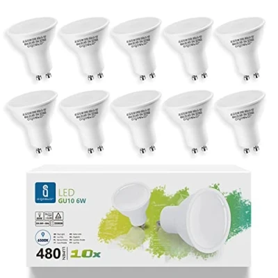 Afbeelding van Aigostar Ledlamp, GU10, 6 W, koud wit licht, 6500 K, 480 lumen, hoek van 100 120º, CRI ≥ 80, komt overeen met 68 W halogeenlamp, 10 stuks doos