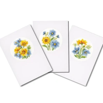 Afbeelding van Wenskaarten Gele en blauwe bloempjes 3 st 0155786