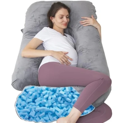 Afbeelding van U vormig zwangerschapskussen voor het hele lichaam met afneembare hoes moederschapsvrouwen, om te slapen, ondersteuning rug, benen, buik, 140 cm