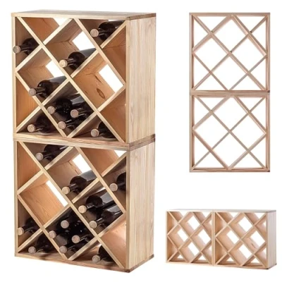 Afbeelding van KADAX Set van 2 houten wijnrekken 52 x 25,5 104 cm wijnflessenrek (model 1, natuur, stuks)