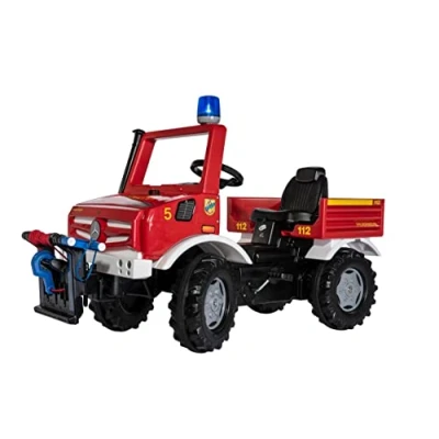 Afbeelding van Rolly Toys Unimog 038299 Brandweerwagen met lier vanaf 3 jaar, brandweerauto om zelf te rijden fluisterbanden trapvoertuig brandweer